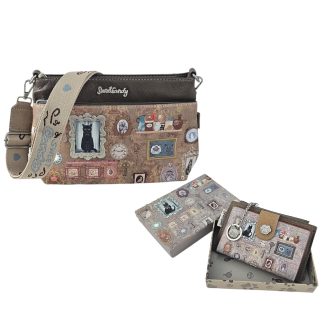 Zestaw listonoszka i portfel z brelokiem Cats Sweet Candy khaki