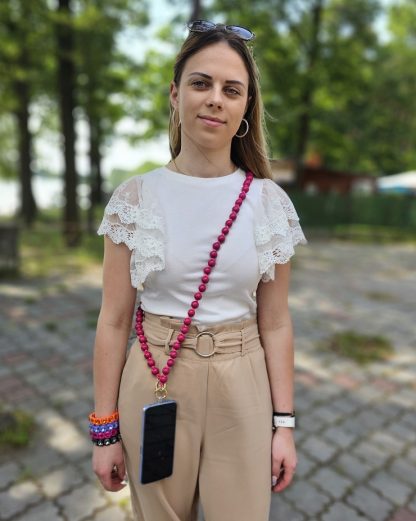 Smycz długa do telefonu Flamingo - korale fuksjowe - obrazek 6