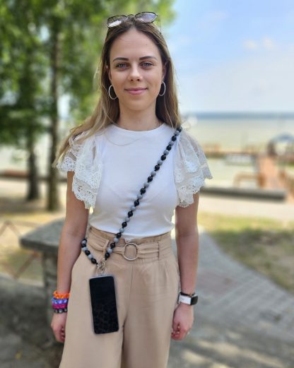 Smycz długa do telefonu Moonlight – korale szaro-czarne - obrazek 5