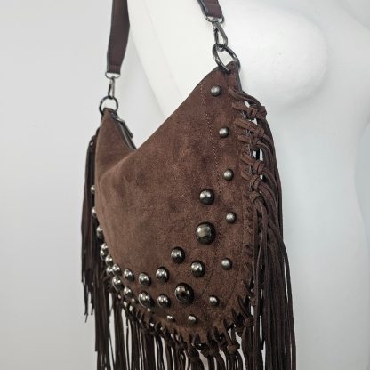 Torebka boho z frędzlami czekoladowa - obrazek 4