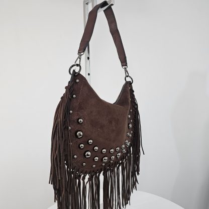 Torebka boho z frędzlami czekoladowa - obrazek 6