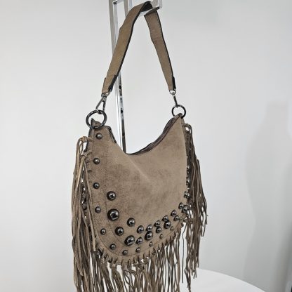 Torebka boho z frędzlami cappuccino - obrazek 6