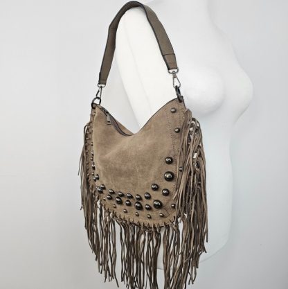 Torebka boho z frędzlami cappuccino - obrazek 8