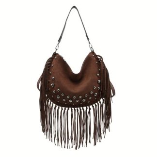 Torebka boho z frędzlami czekoladowa