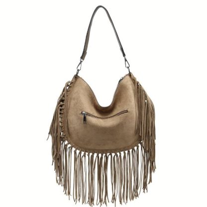 Torebka boho z frędzlami cappuccino - obrazek 2