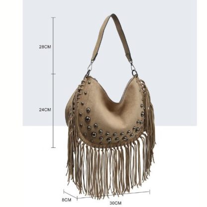 Torebka boho z frędzlami cappuccino - obrazek 3