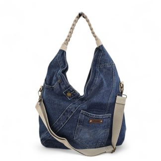 Torebka na ramię worek jeansowy Denim Hobo beżowy