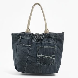 Torba jeansowa ze skórzanymi uszami ciemny jeans