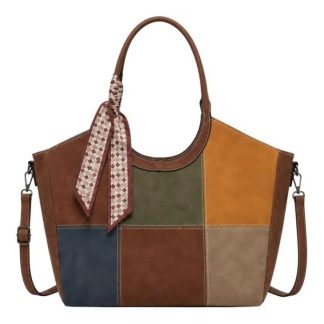 Torebka na ramię Patchwork Bow brązowa